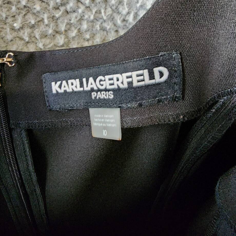 KARL LAGERFELD PARIS Square Neck Crepe Dress Women's 10 Black Back Zip Closure