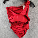 Another Mode 3D Flower Appliques Designer One Shoulder Bodysuits Women's M Red