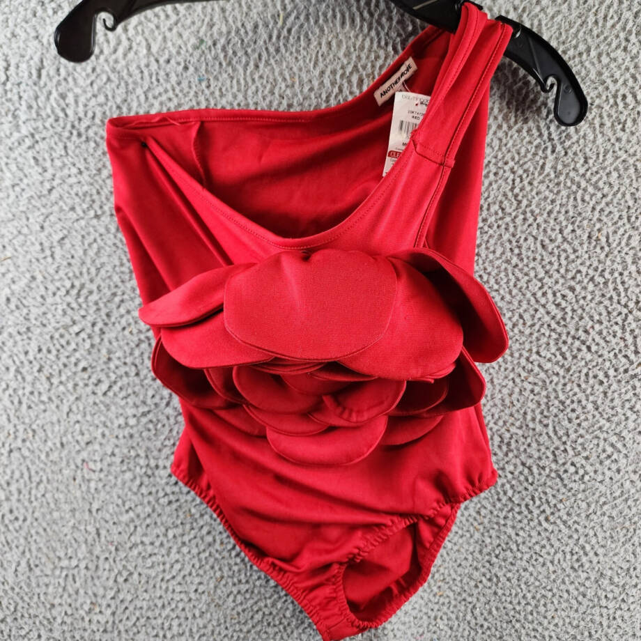 Another Mode 3D Flower Appliques Designer One Shoulder Bodysuits Women's M Red