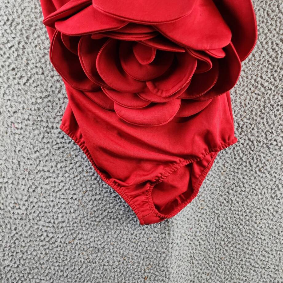Another Mode 3D Flower Appliques Designer One Shoulder Bodysuits Women's M Red
