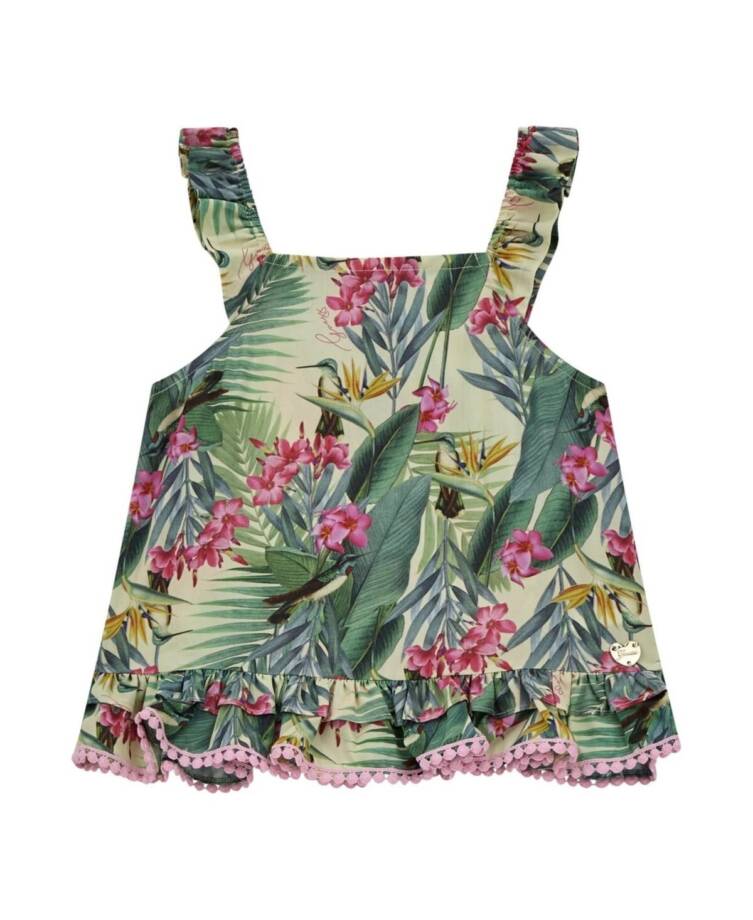 Guess Printed Poplin Tank Top Big Girls 12 Botanical Print Ruffle Back Button