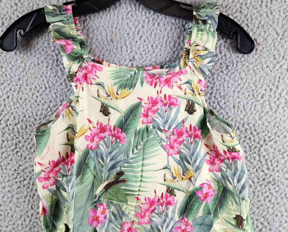 Guess Printed Poplin Tank Top Big Girls 12 Botanical Print Ruffle Back Button