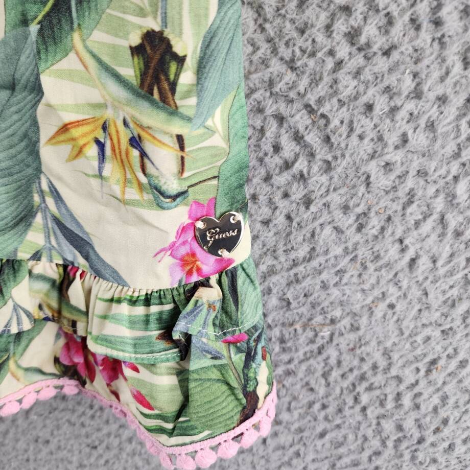 Guess Printed Poplin Tank Top Big Girls 12 Botanical Print Ruffle Back Button