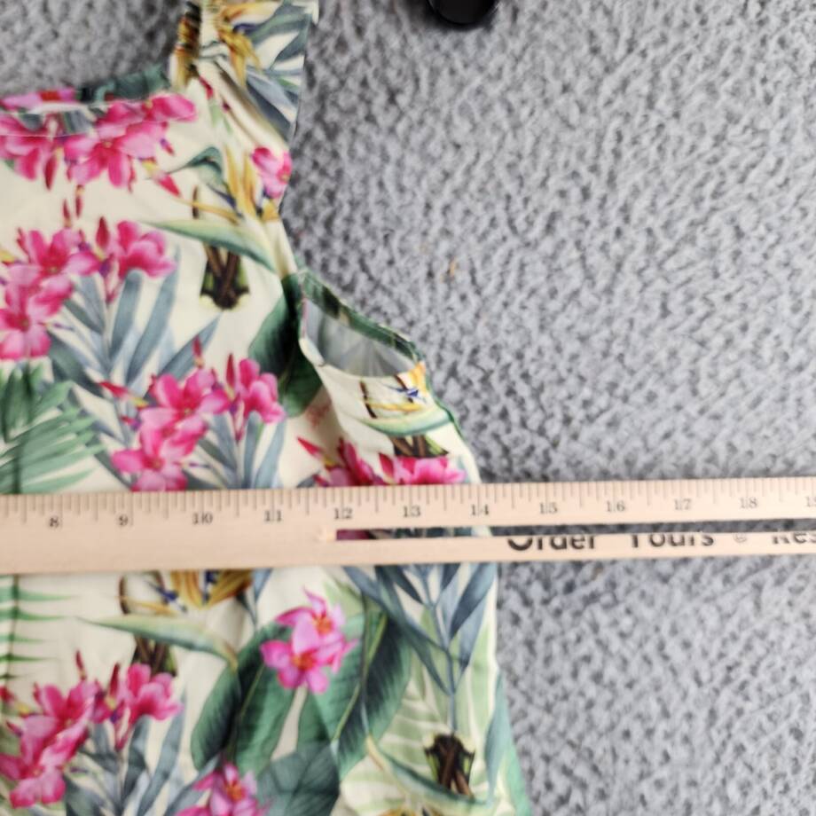 Guess Printed Poplin Tank Top Big Girls 12 Botanical Print Ruffle Back Button