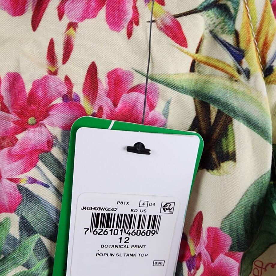 Guess Printed Poplin Tank Top Big Girls 12 Botanical Print Ruffle Back Button