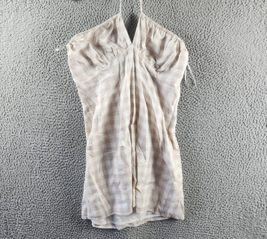 Le Lis Halter Top Women's Large White/Taupe Check Backless Tie Neck Closure
