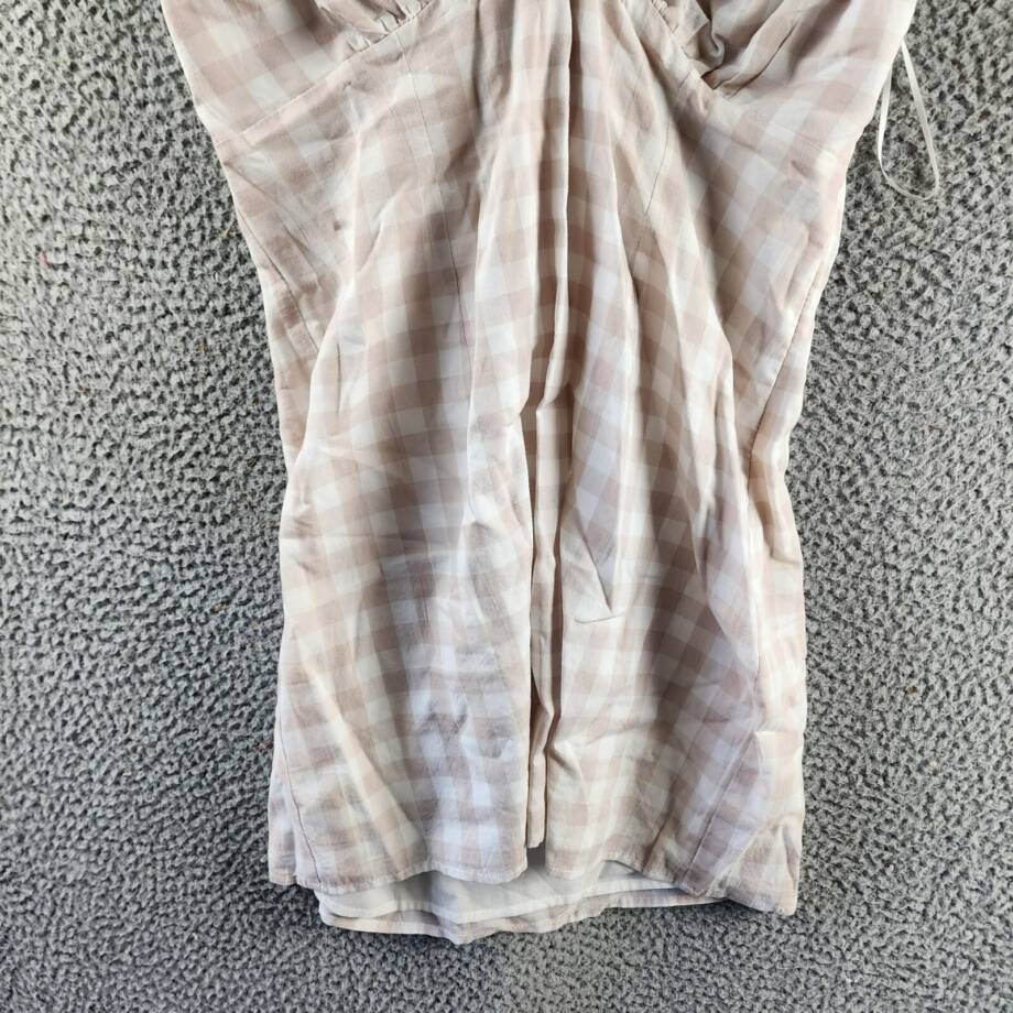 Le Lis Halter Top Women's Large White/Taupe Check Backless Tie Neck Closure