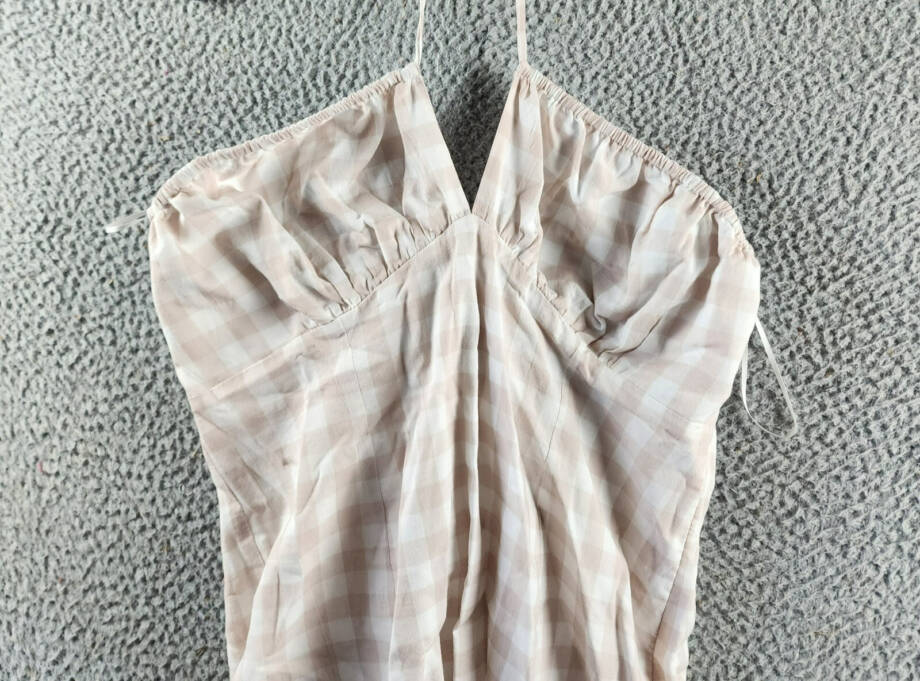 Le Lis Halter Top Women's Large White/Taupe Check Backless Tie Neck Closure