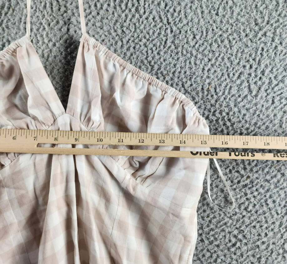 Le Lis Halter Top Women's Large White/Taupe Check Backless Tie Neck Closure