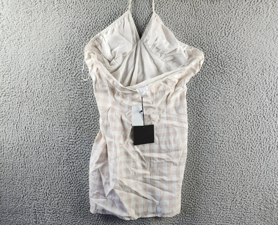 Le Lis Halter Top Women's Large White/Taupe Check Backless Tie Neck Closure
