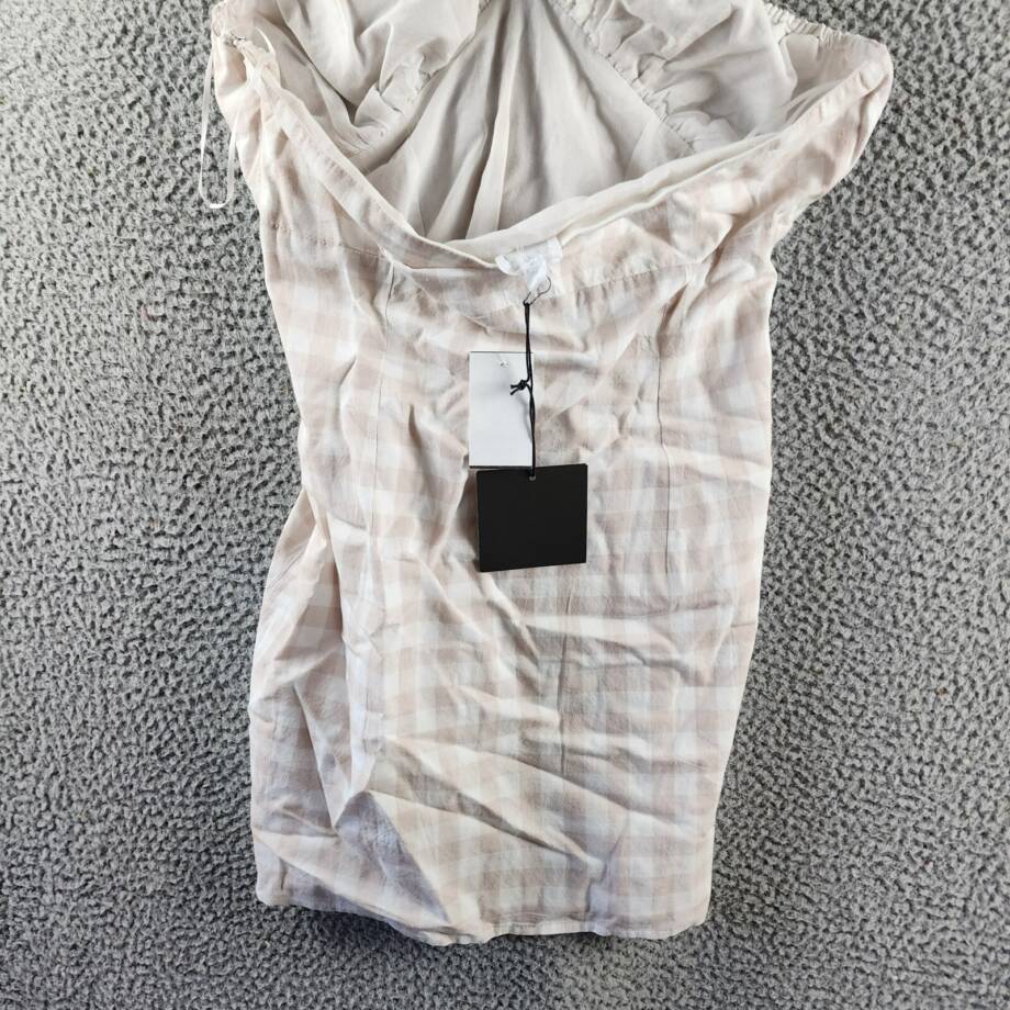 Le Lis Halter Top Women's Large White/Taupe Check Backless Tie Neck Closure