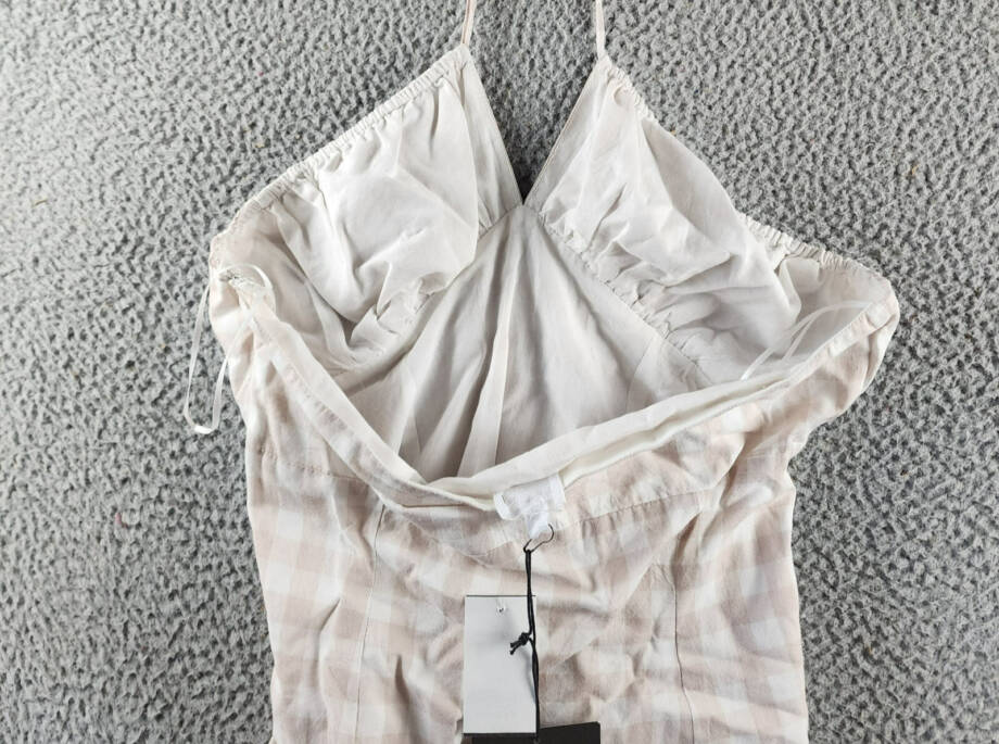 Le Lis Halter Top Women's Large White/Taupe Check Backless Tie Neck Closure