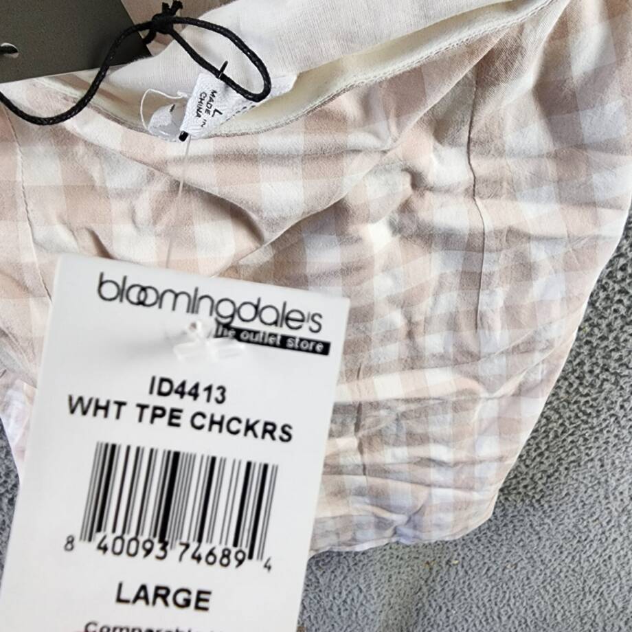 Le Lis Halter Top Women's Large White/Taupe Check Backless Tie Neck Closure