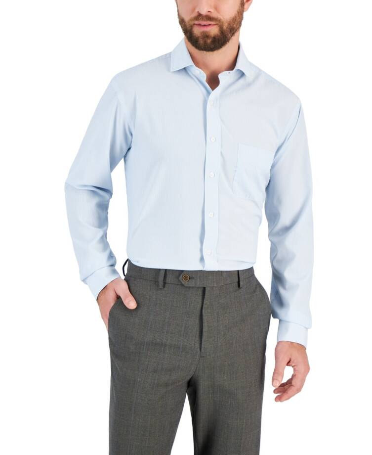 Club Room Regular Fit Traveler Fine Stripe Dress Shirt Men's 17 32/33 Light Blue