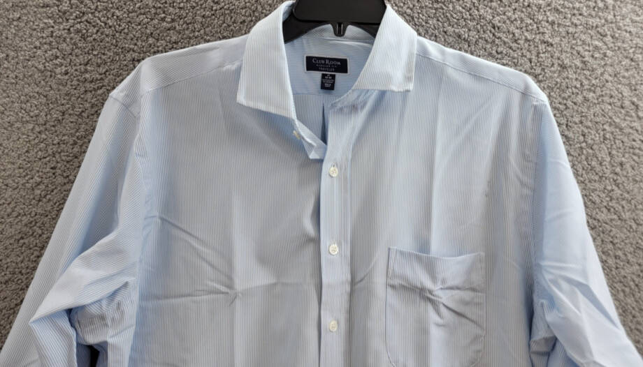 Club Room Regular Fit Traveler Fine Stripe Dress Shirt Men's 17 32/33 Light Blue