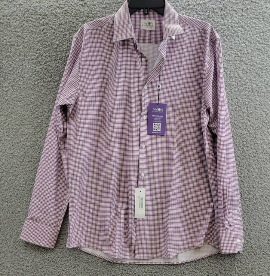 Tayion Collection Slim-Fit Plaid Dress Shirt Men's L 16-16.5 34-35 Purple Multi