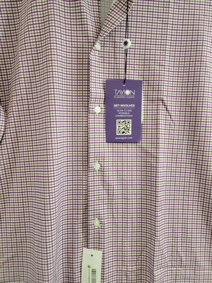 Tayion Collection Slim-Fit Plaid Dress Shirt Men's L 16-16.5 34-35 Purple Multi