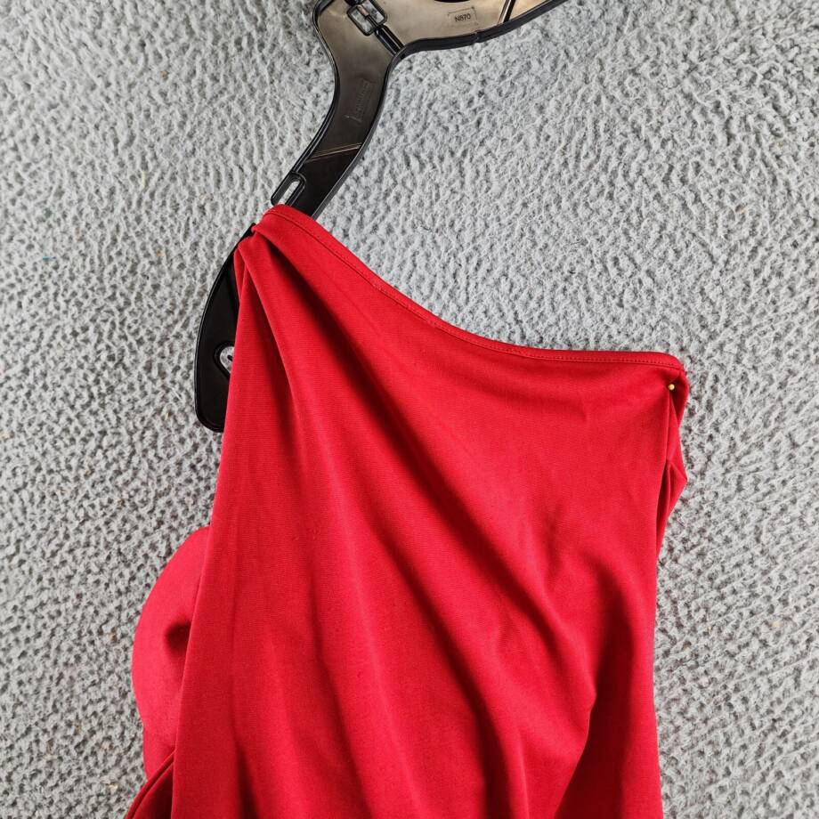 Another Mode 3D Flower Appliques Designer One Shoulder Bodysuits Women's M Red