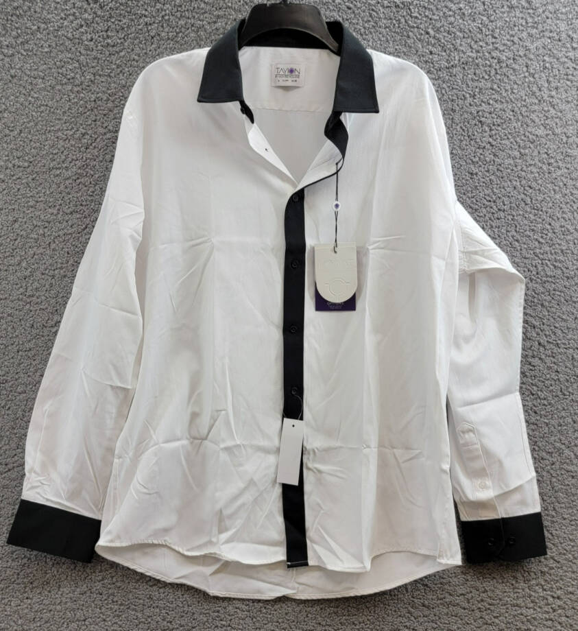 Tayion Collection Slim-Fit Black Trim Solid Dress Shirt Men's XL 17-17.5 34-35