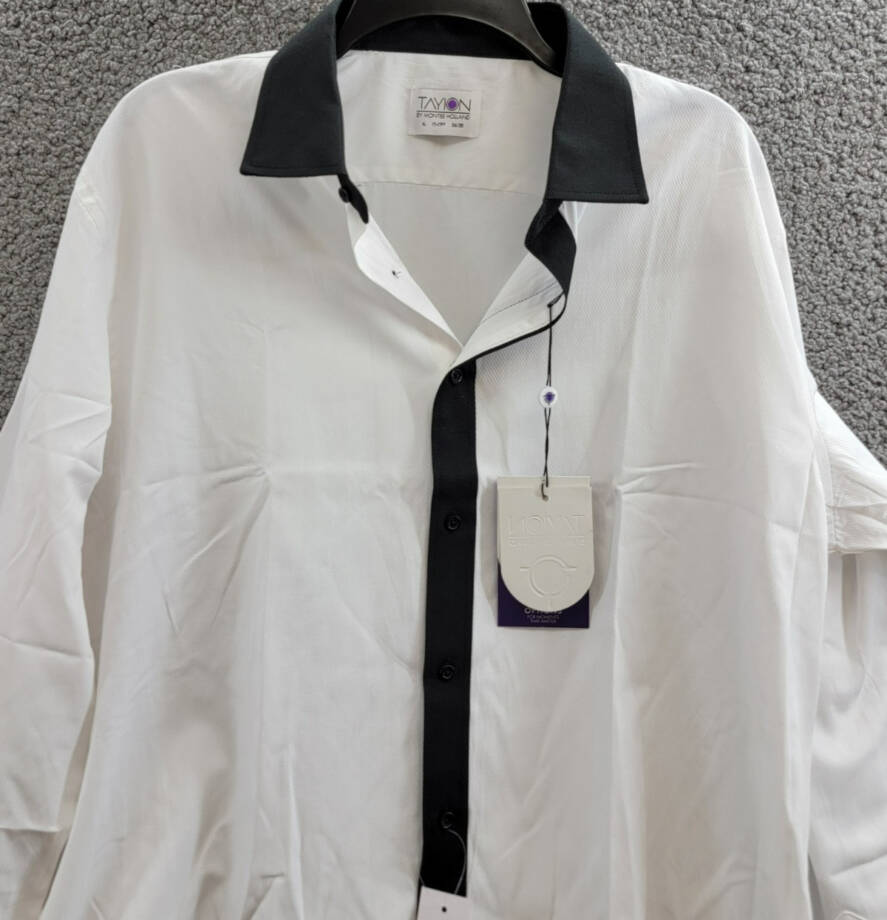 Tayion Collection Slim-Fit Black Trim Solid Dress Shirt Men's XL 17-17.5 34-35
