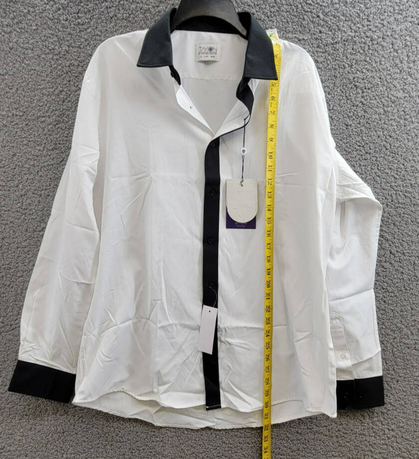 Tayion Collection Slim-Fit Black Trim Solid Dress Shirt Men's XL 17-17.5 34-35