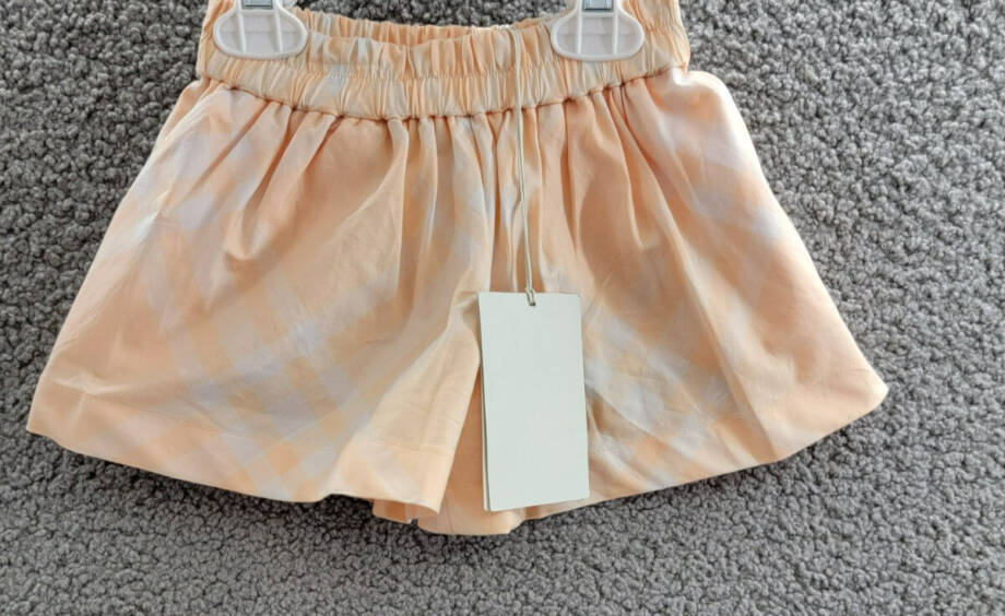 Burberry Marcy Check Shorts Big Girls 12M Pastel Peach Elastic Waist Pull On
