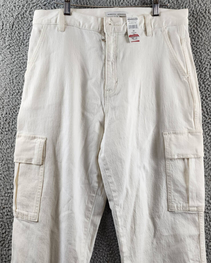 REBECCA MINKOFF Relaxed Cargo Pants Women's 29 Alabaster Zip & Button Closure