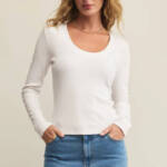 Z Supply Sirena Ribbed Long Sleeve Tee Women's M White Solid Scoop Neck Pullover