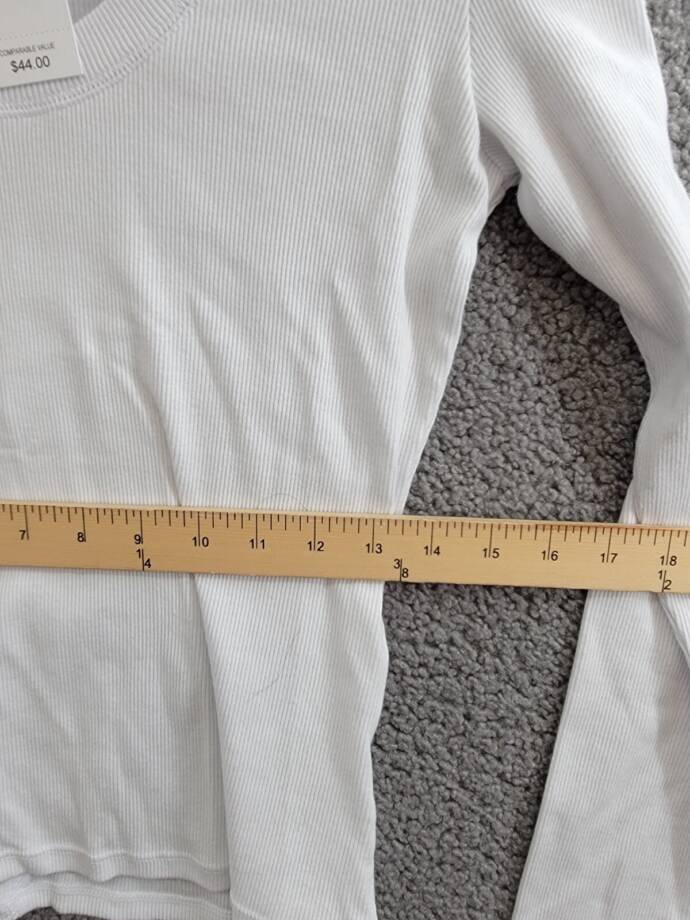 Z Supply Sirena Ribbed Long Sleeve Tee Women's M White Solid Scoop Neck Pullover