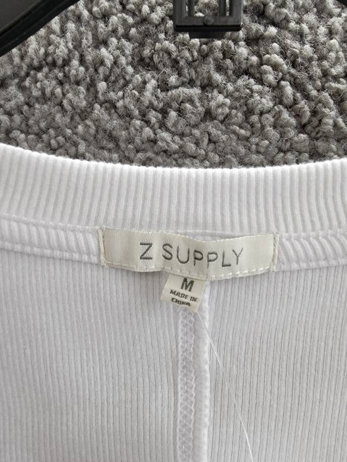 Z Supply Sirena Ribbed Long Sleeve Tee Women's M White Solid Scoop Neck Pullover