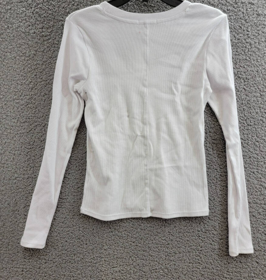 Z Supply Sirena Ribbed Long Sleeve Tee Women's M White Solid Scoop Neck Pullover
