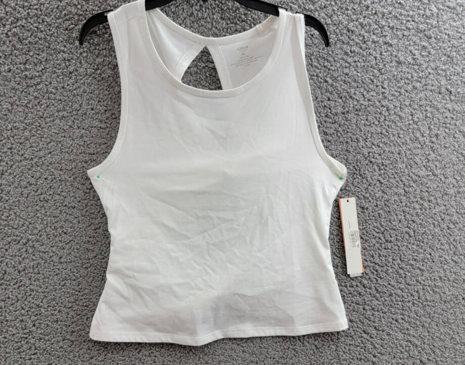 AQUA Athletic Double Twist Back Tank Top Women's M White Sleeveless Pullover