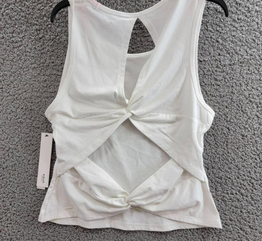 AQUA Athletic Double Twist Back Tank Top Women's M White Sleeveless Pullover