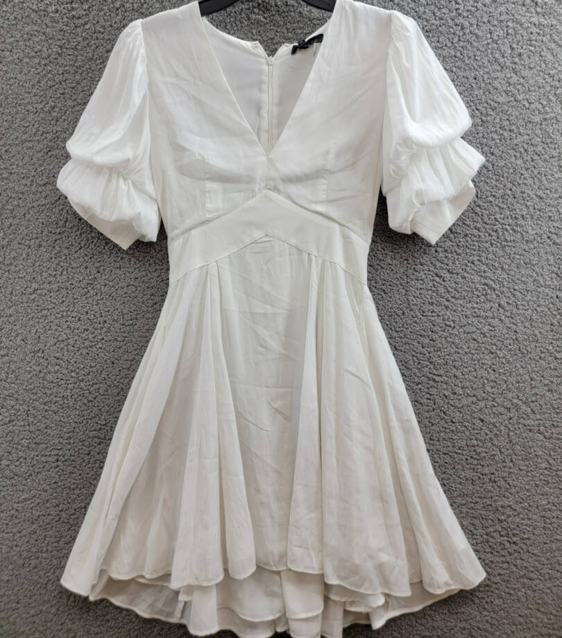 1.STATE Bubble Sleeve V-Neck Dress Women's XS New Ivory Short Sleeve Back Zip