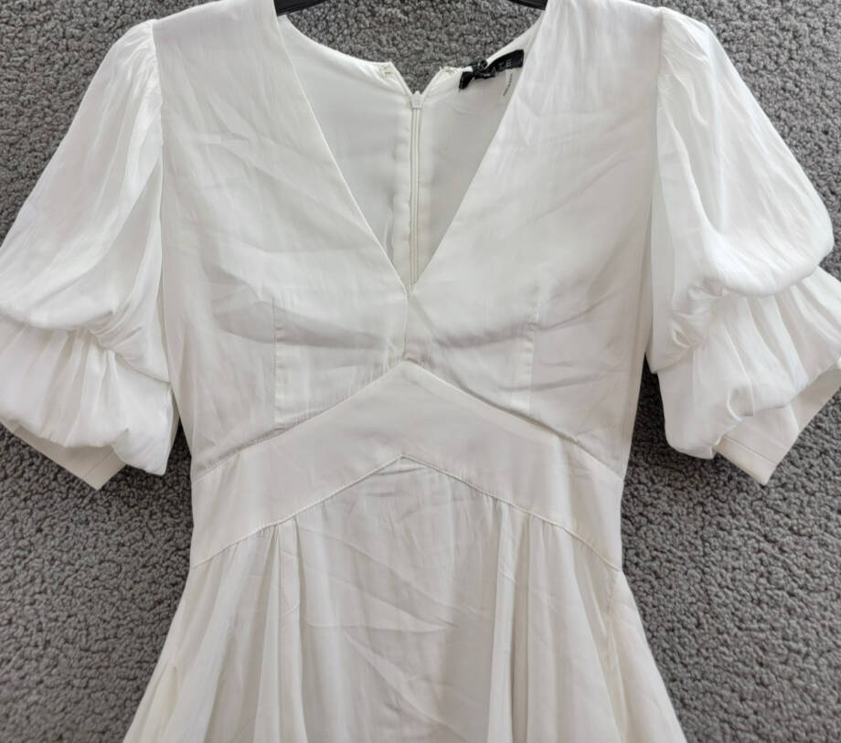 1.STATE Bubble Sleeve V-Neck Dress Women's XS New Ivory Short Sleeve Back Zip