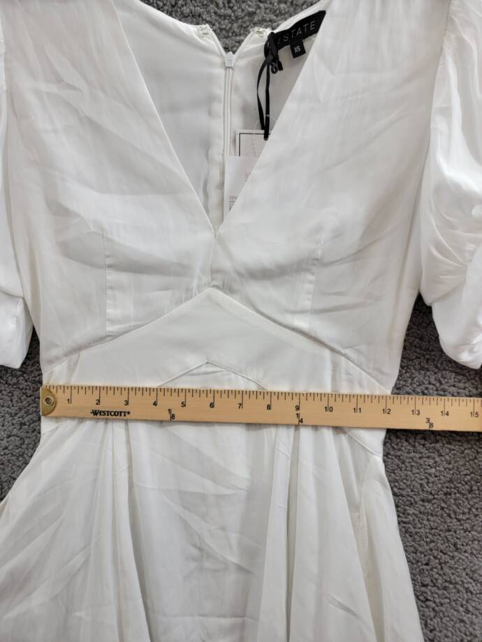 1.STATE Bubble Sleeve V-Neck Dress Women's XS New Ivory Short Sleeve Back Zip