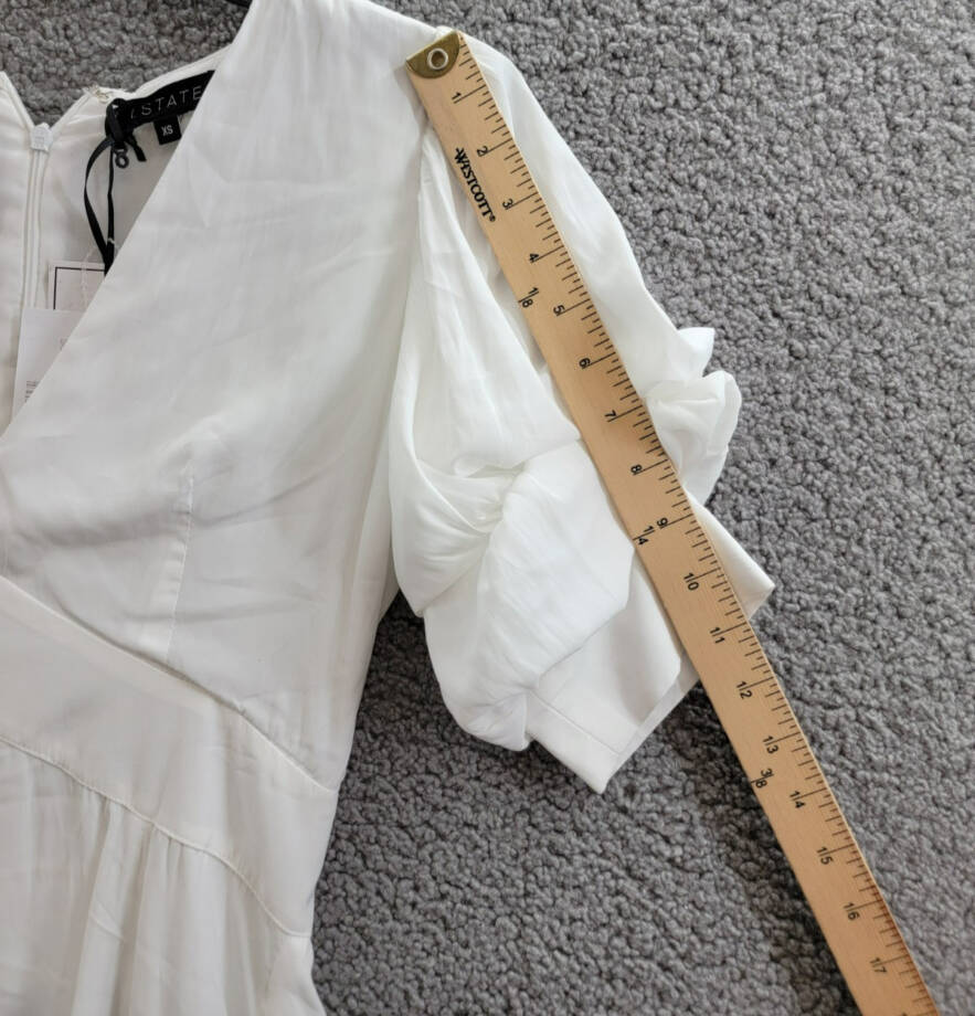 1.STATE Bubble Sleeve V-Neck Dress Women's XS New Ivory Short Sleeve Back Zip