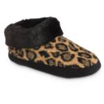 Isotoner Memory Foam Cheetah Comfort Booth Slippers Women's XL 9.5-10.5 Beige