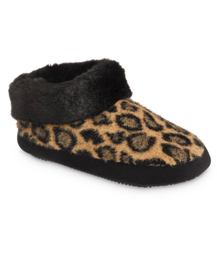 Isotoner Memory Foam Cheetah Comfort Booth Slippers Women's XL 9.5-10.5 Beige