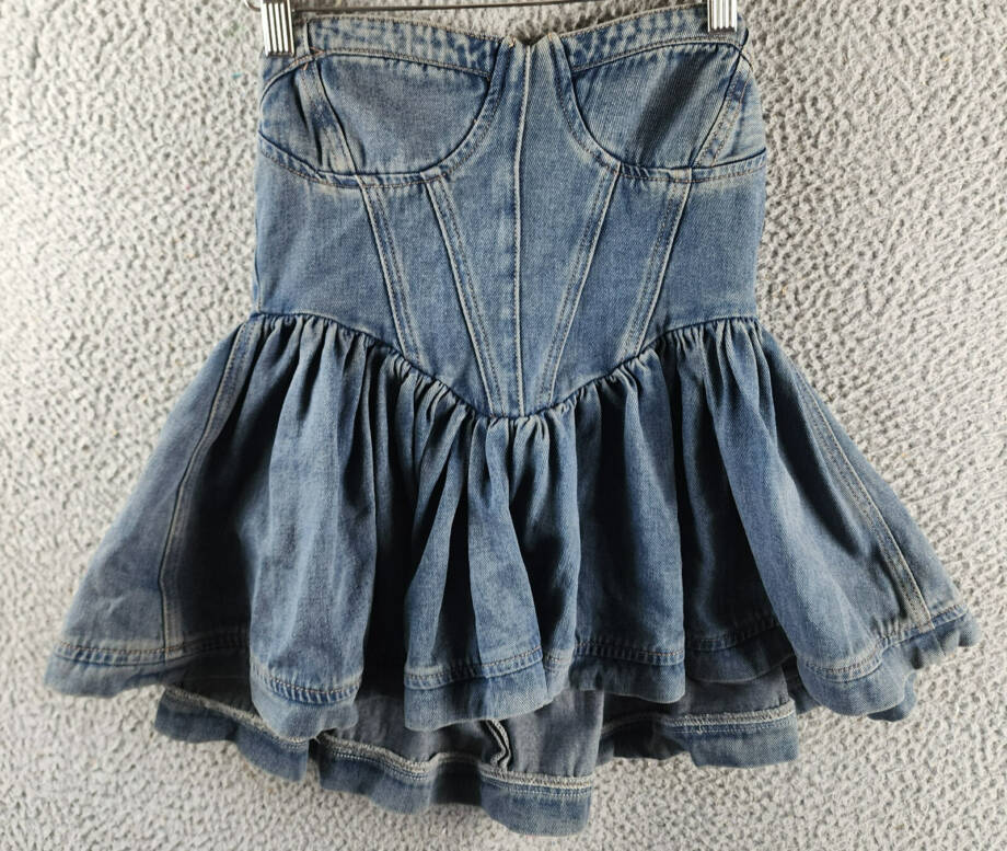 Madonna & Co Sweetheart Neck Corset Denim Top Women's S Blue Back Zip Closure