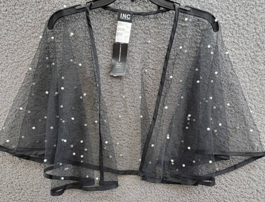 I.N.C. International Concepts Embellished Capelet Women's O/S Black Open Front