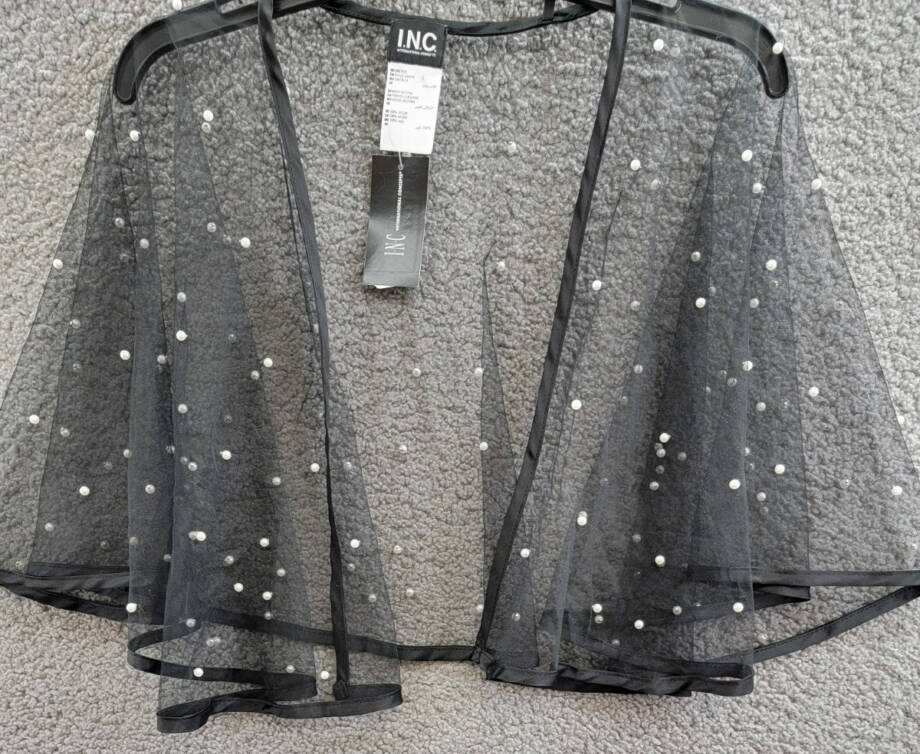 I.N.C. International Concepts Embellished Capelet Women's O/S Black Open Front