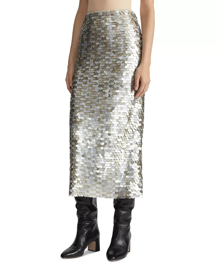 Lafayette 148 New York Embellished Pencil Skirt Women's XL Metallic Multi Zipped