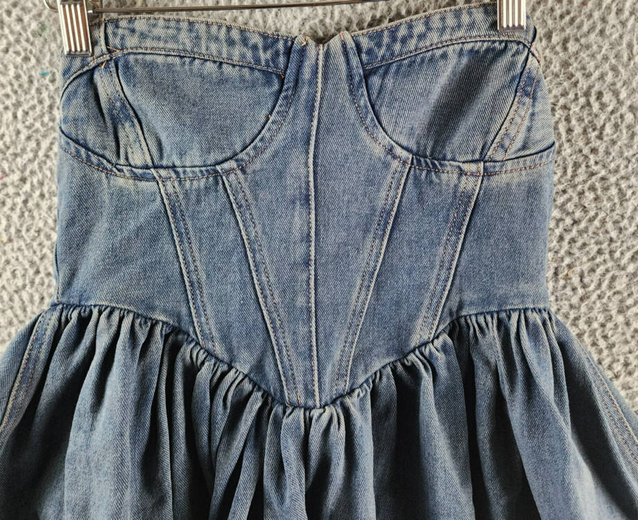 Madonna & Co Sweetheart Neck Corset Denim Top Women's S Blue Back Zip Closure