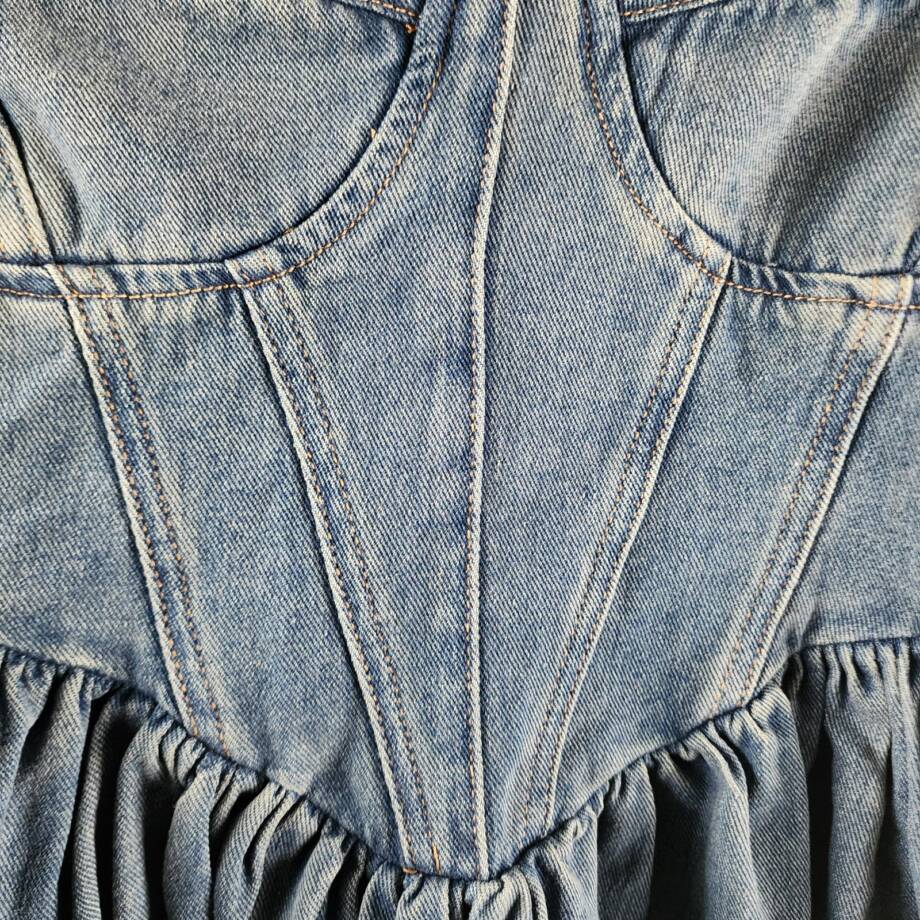Madonna & Co Sweetheart Neck Corset Denim Top Women's S Blue Back Zip Closure
