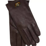 Lauren Ralph Lauren Oval Logo Leather Touch Gloves Women's L Country Brown