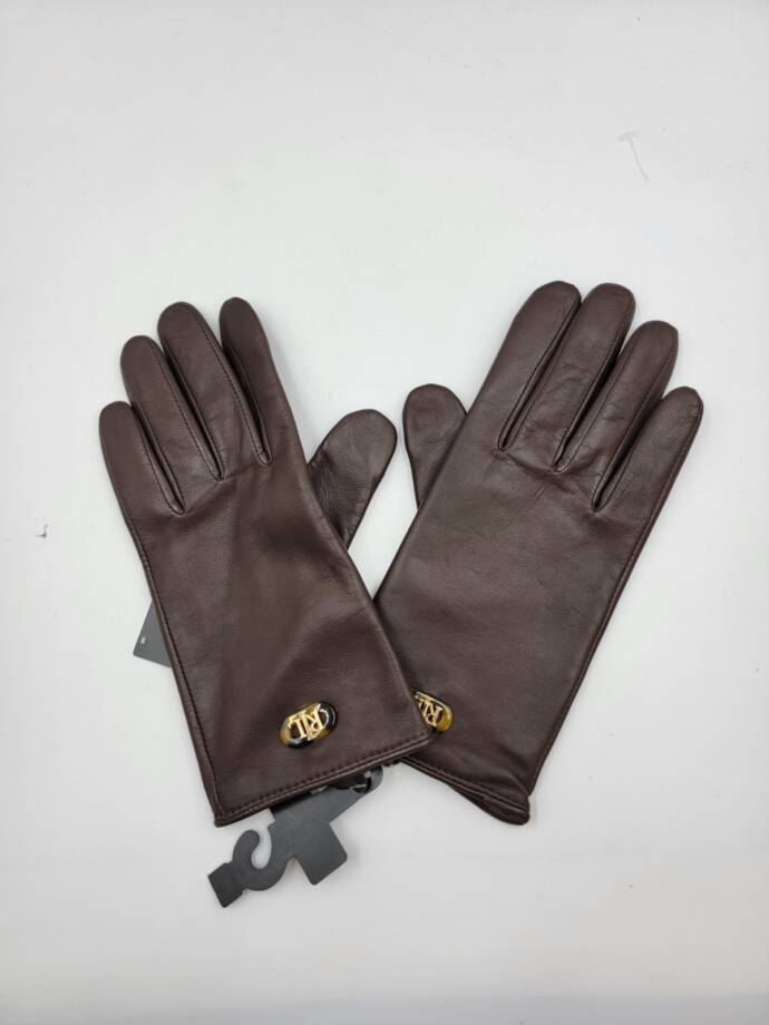 Lauren Ralph Lauren Oval Logo Leather Touch Gloves Women's L Country Brown
