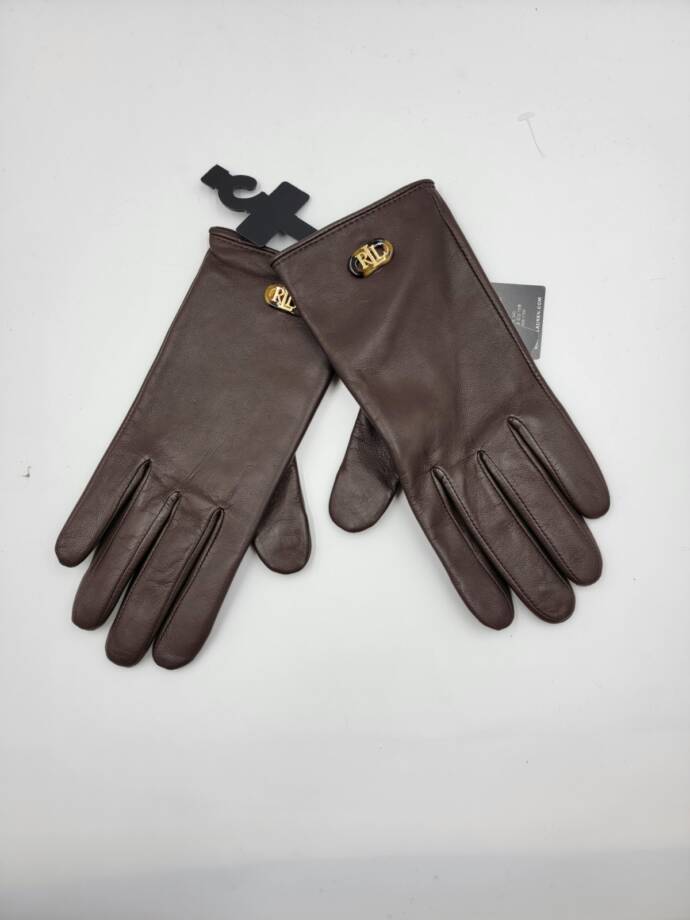 Lauren Ralph Lauren Oval Logo Leather Touch Gloves Women's L Country Brown