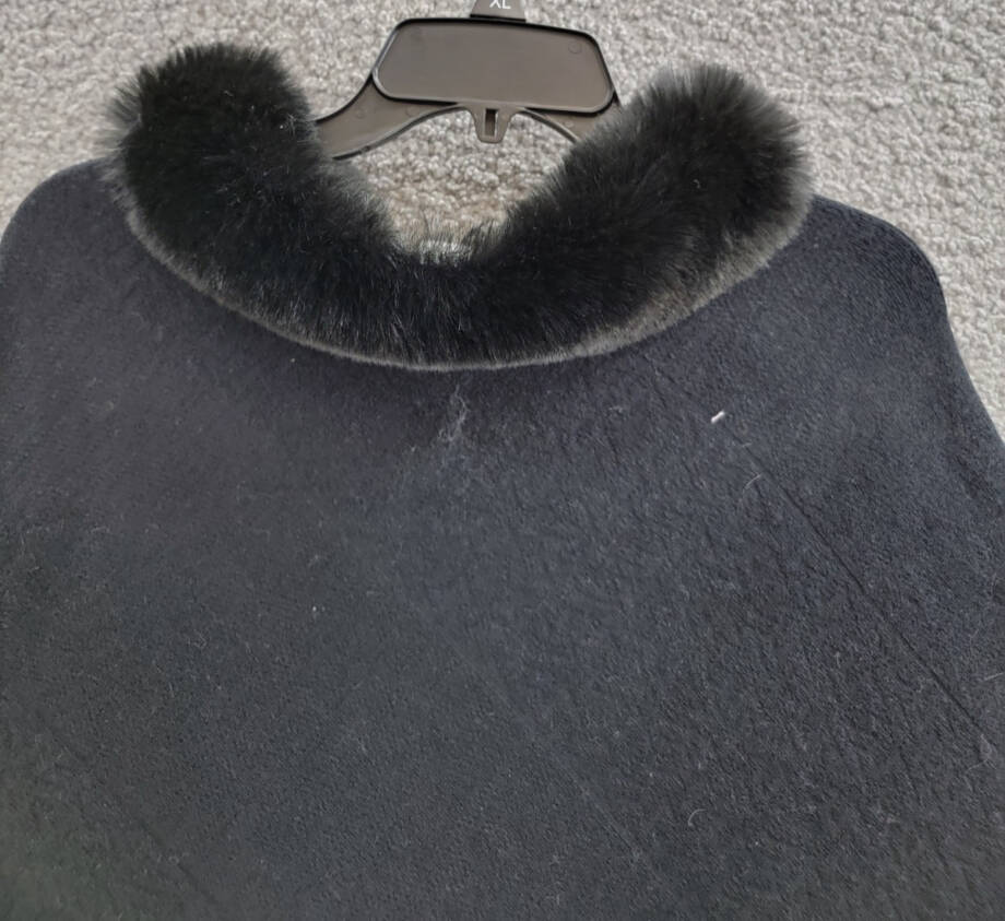 Adrienne Landau Faux Fur Trim Poncho Women's One Size Black Pullover Style