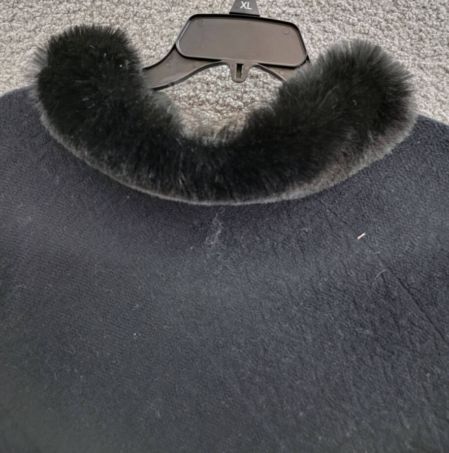 Adrienne Landau Faux Fur Trim Poncho Women's One Size Black Pullover Style